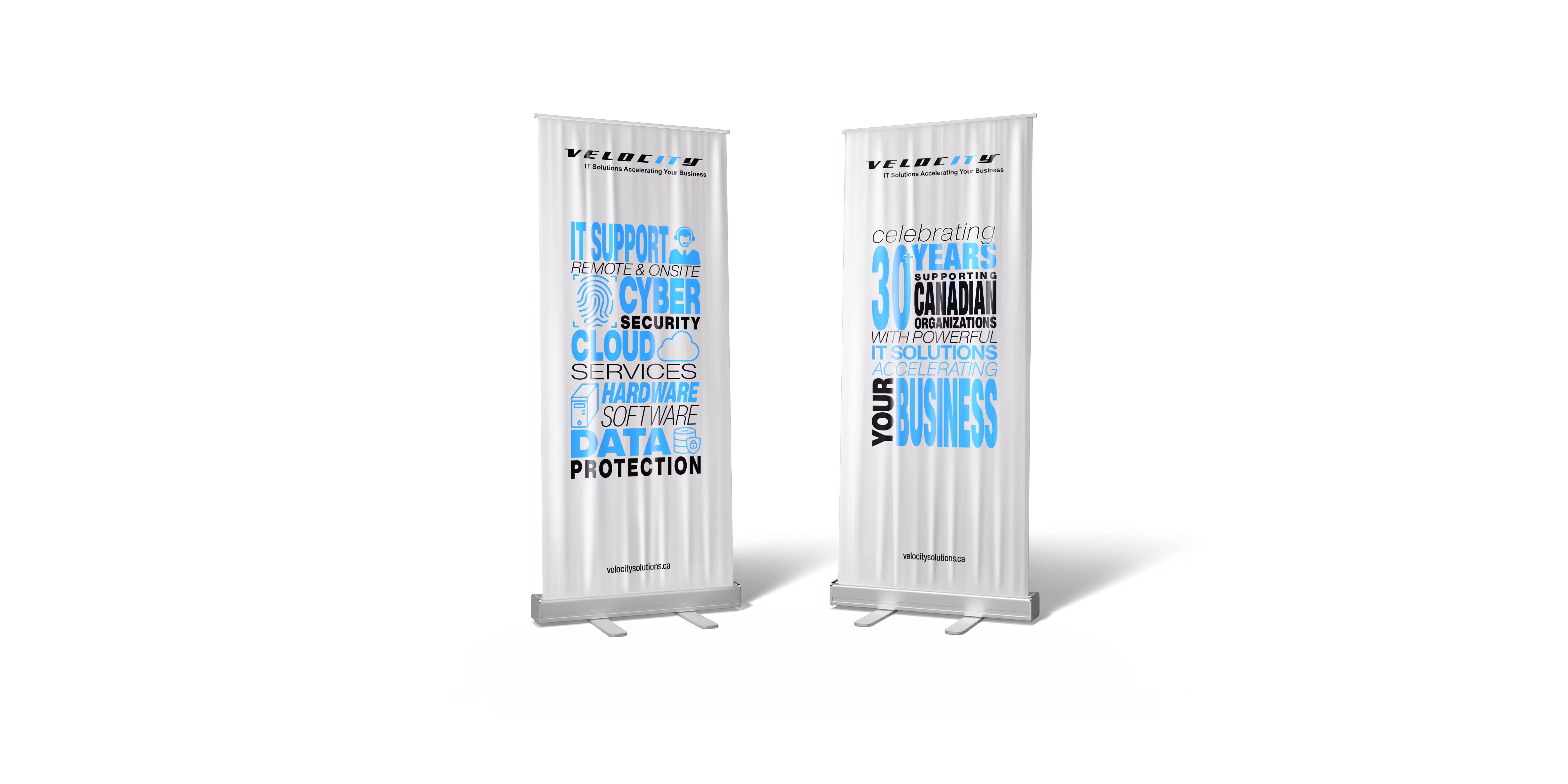 Velocity Solutions trade show banner stand-ups